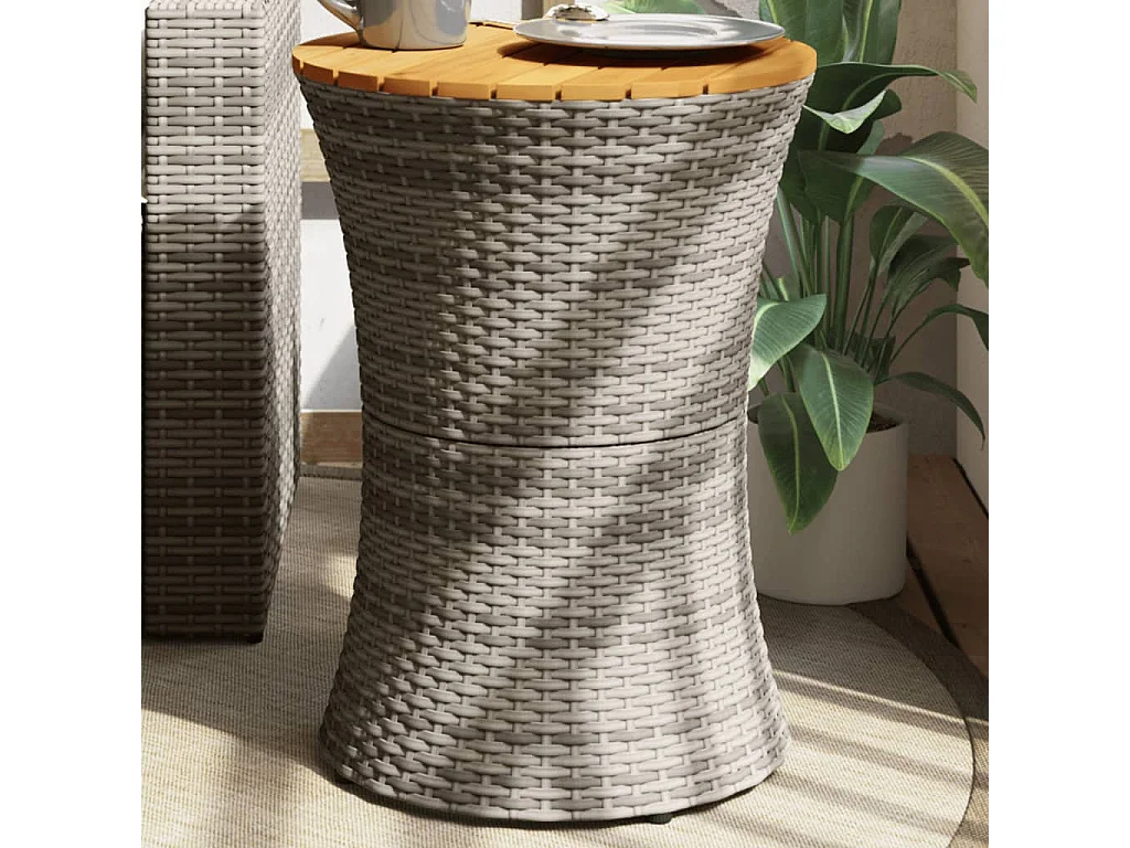 Table d'appoint de jardin forme tambour gris rotin bois massif