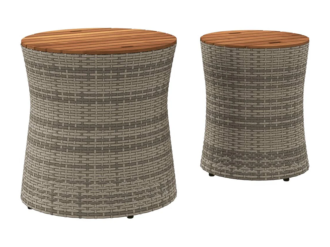 Mesas de apoio p/ jardim c/ tampo de madeira 2pcs vime PE cinza