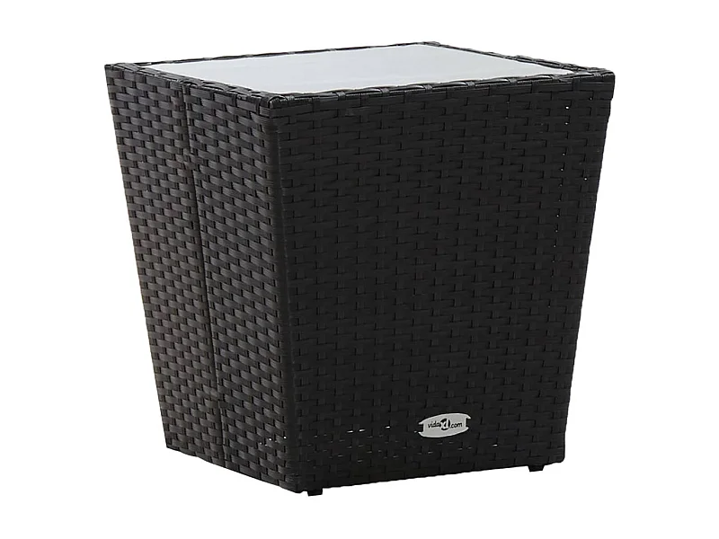 Tavolino Nero 41,5x41,5x43 cm in Polyrattan e Vetro Temperato