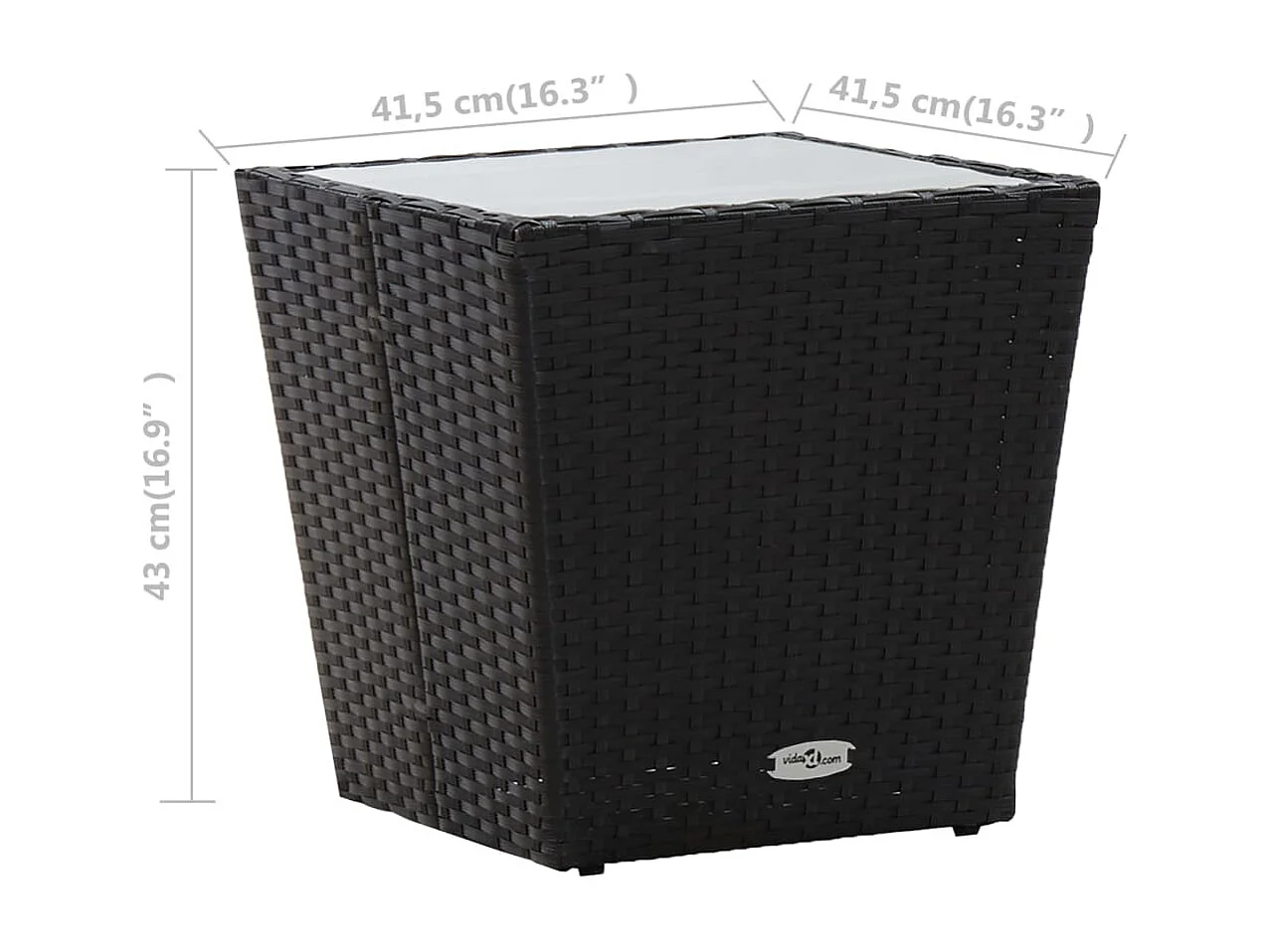 Beistelltisch Schwarz 41,5×41,5×43 cm Poly Rattan und Hartglas