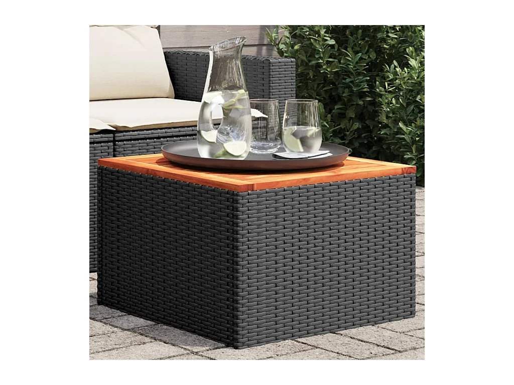 Tavolo da Giardino Nero 55x55x37 cm Polyrattan e Legno Acacia