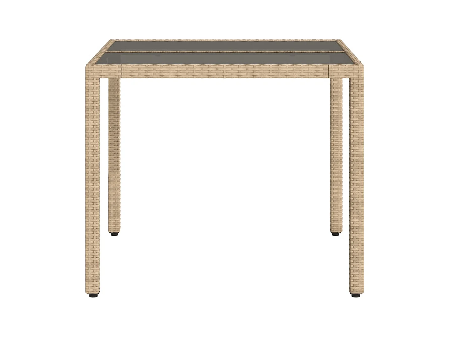 Table de jardin dessus en verre beige 90x90x75cm résine tressée