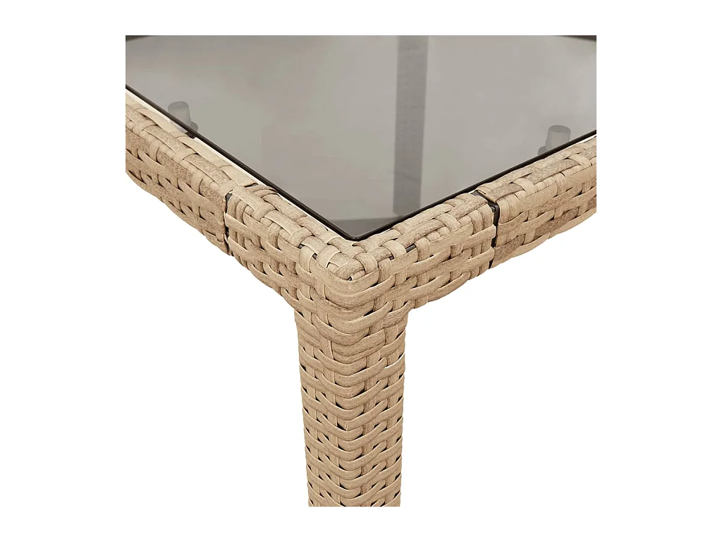 Table de jardin dessus en verre beige 90x90x75cm résine tressée