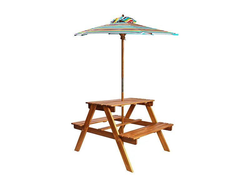 Tavolo Picnic per Bambini con Ombrellone 79x90x60cm in Acacia
