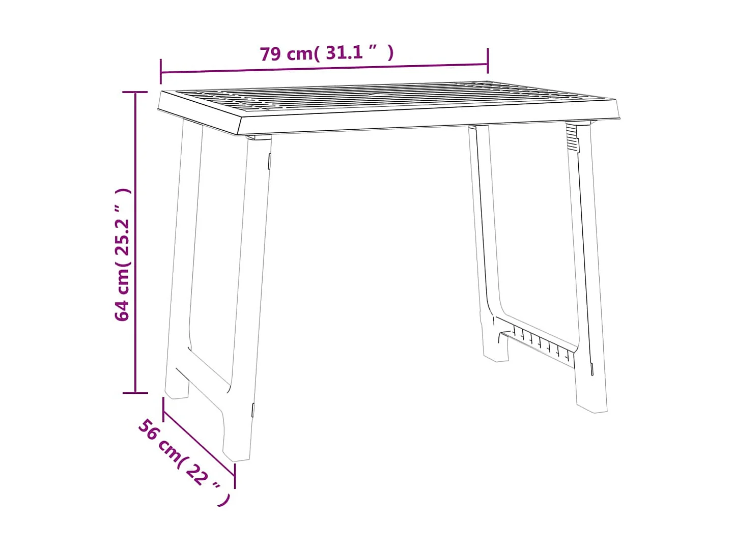 Mesa de campismo 79x56x64 cm PP aspeto madeira branco