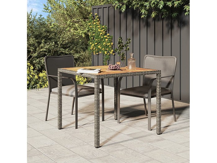 Tavolo Da Giardino In Polyrattan Grigio 190x90 Cm Con Piano In Acacia | Arredo Esterno Resistente - Foto 10