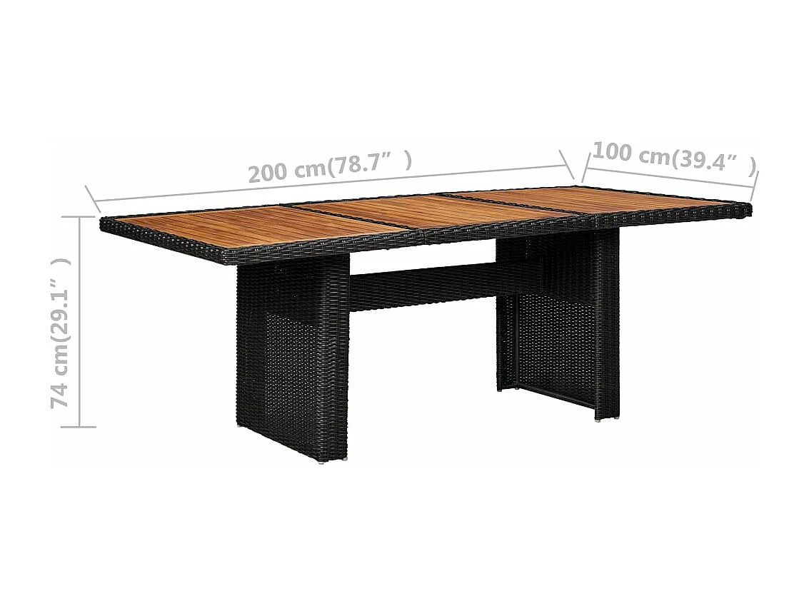 Table à manger de jardin Noir 200x100x74 cm Résine tressée