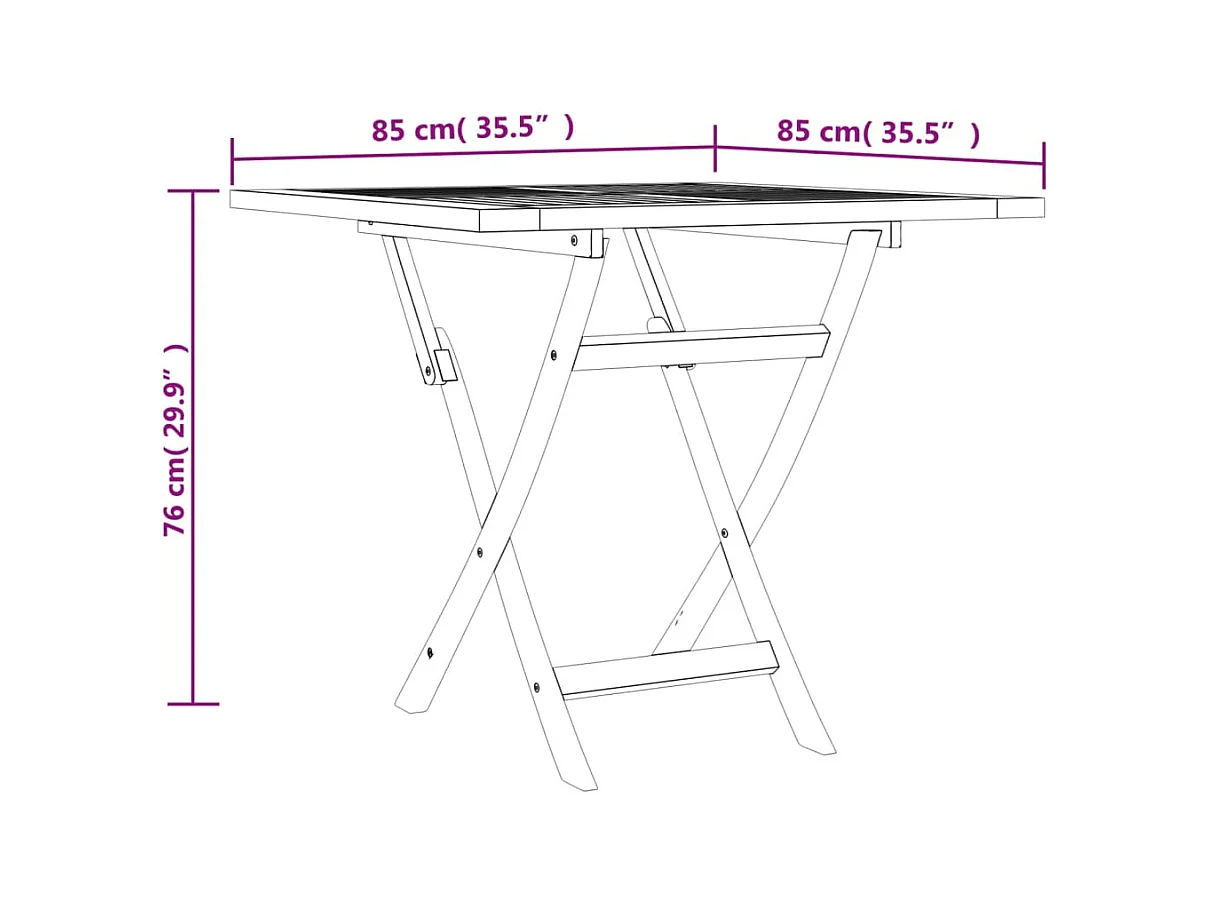 Table pliable de jardin 85x85x76 cm Bois de teck solide