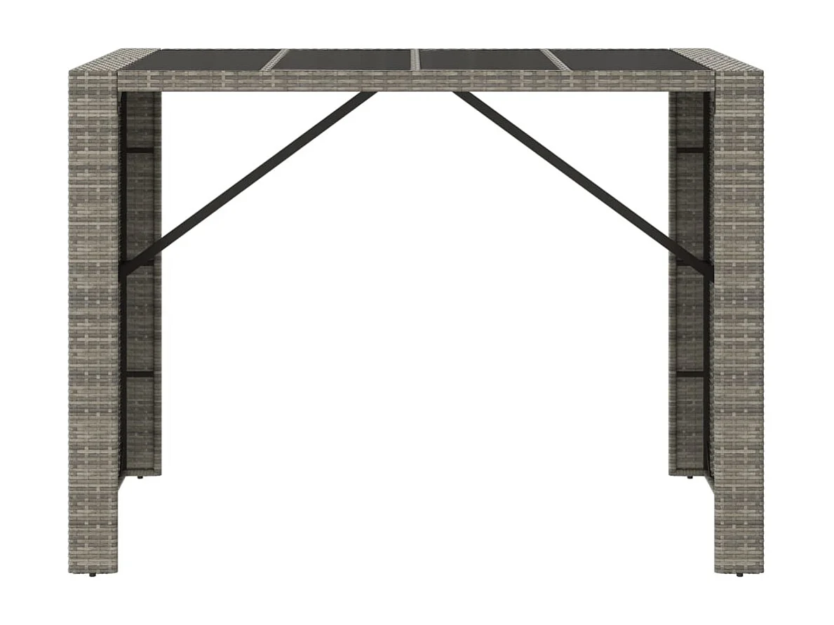 Mesa alta bar con superficie vidrio ratán PE gris 145x80x110 cm