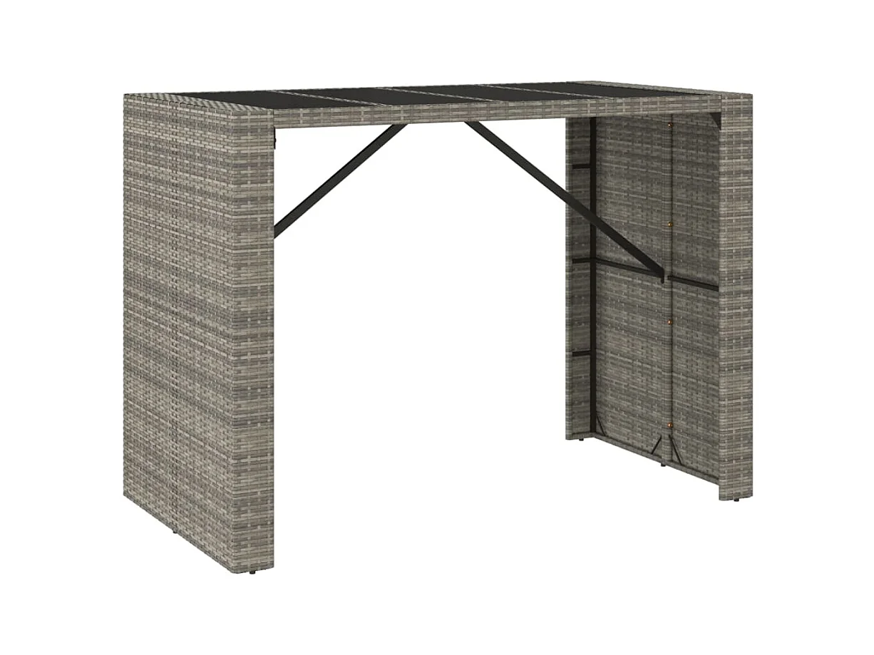 Table de bar et dessus en verre gris 145x80x110 cm poly rotin