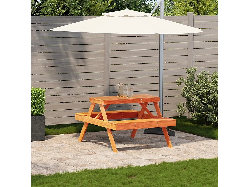 Mesa de pícnic madera maciza de pino marrón cera 105x134x75 cm