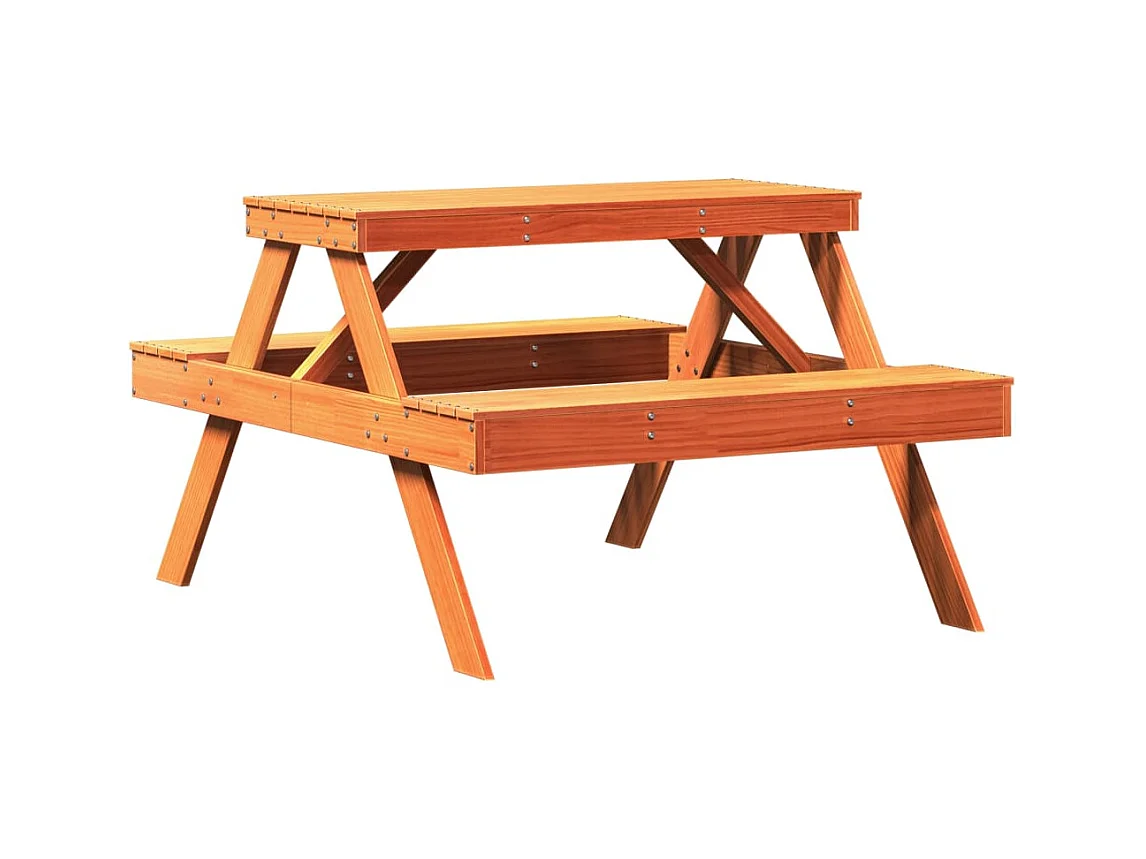 Mesa de pícnic madera maciza de pino marrón cera 105x134x75 cm