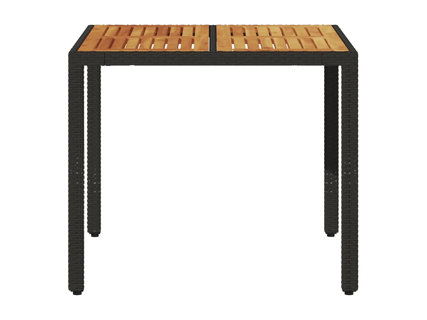 Mesa de jardim com tampo de madeira de acácia vime PE preto