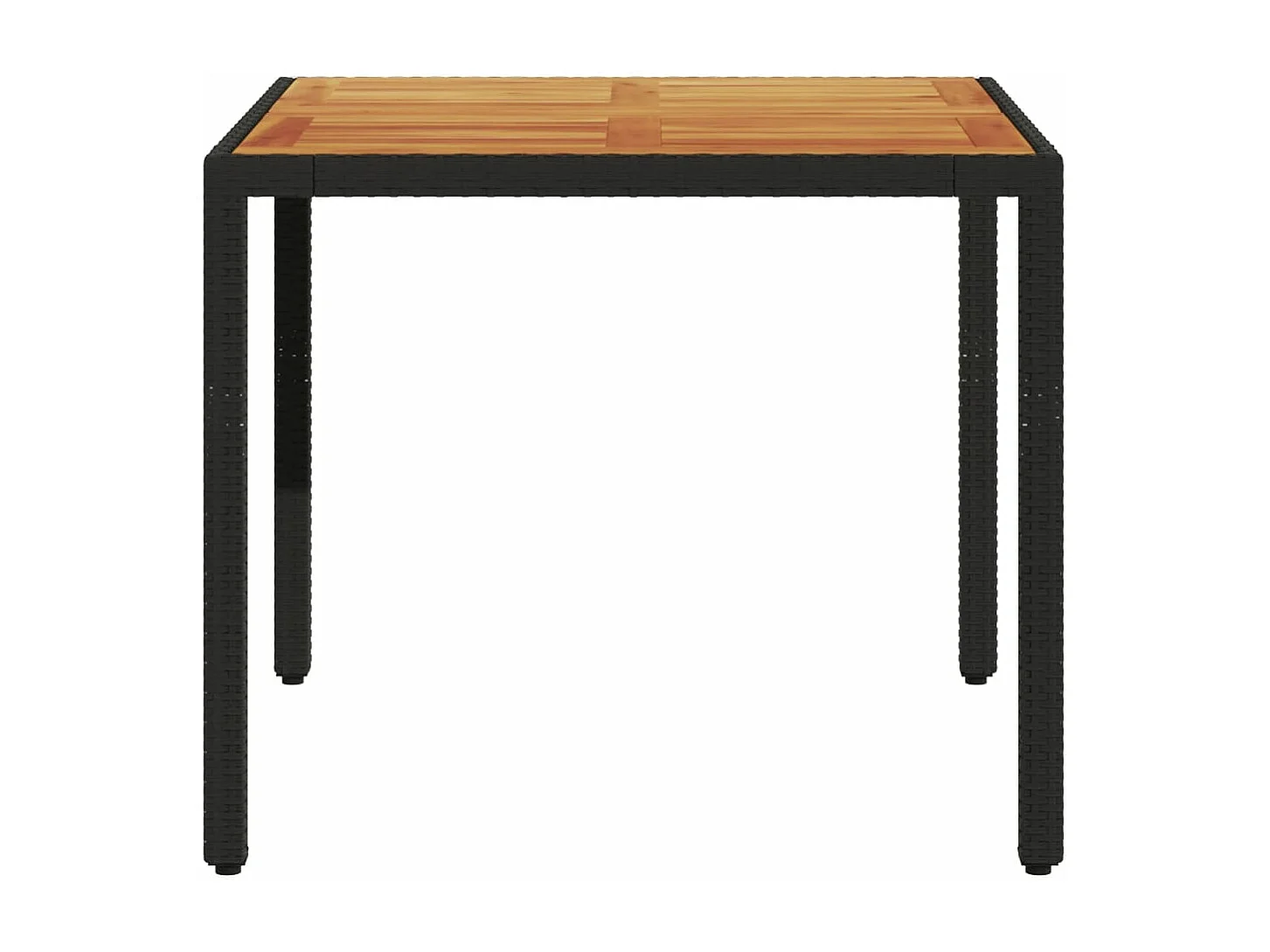 Mesa de jardim com tampo de madeira de acácia vime PE preto