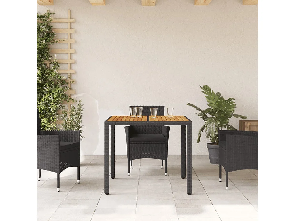 Tavolo Giardino Piano Legno Acacia Nero 90x90x75 cm Polyrattan