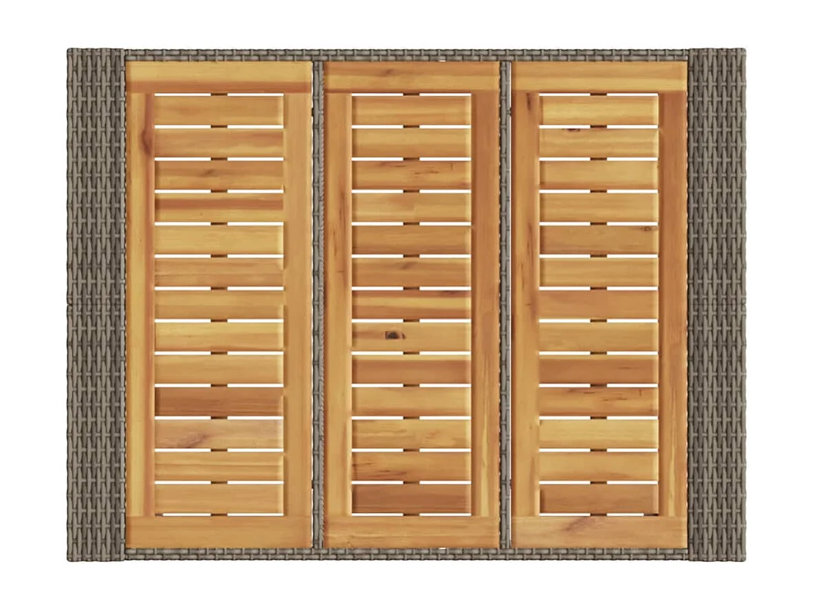 Mesa alta jardín superficie madera ratán PE gris 105x80x110 cm