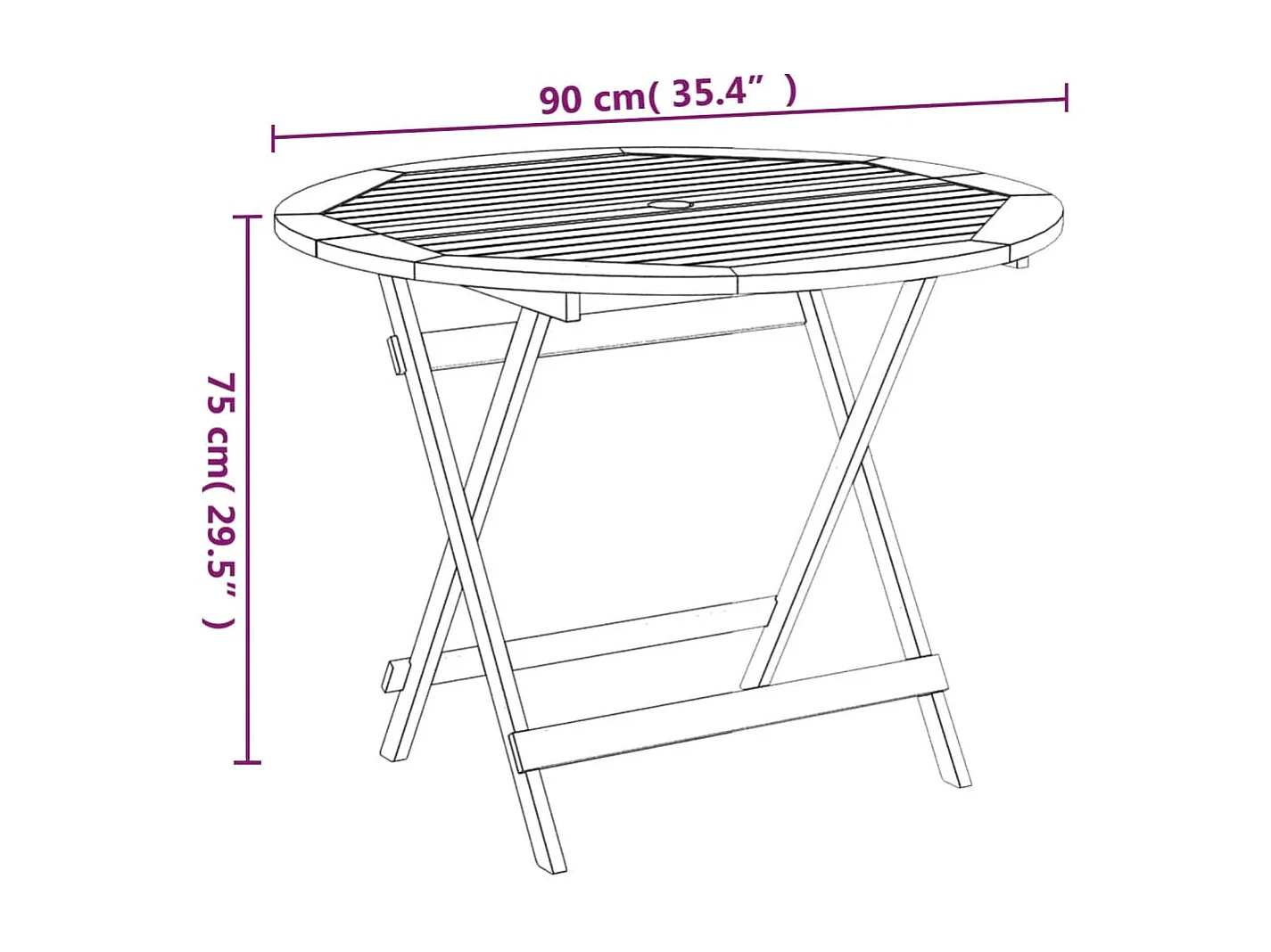 Table pliable de jardin Ø 90x75 cm Bois d'acacia solide