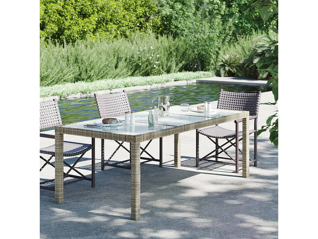 Table de jardin Gris 190x90x75 cm Verre trempé/résine tressée
