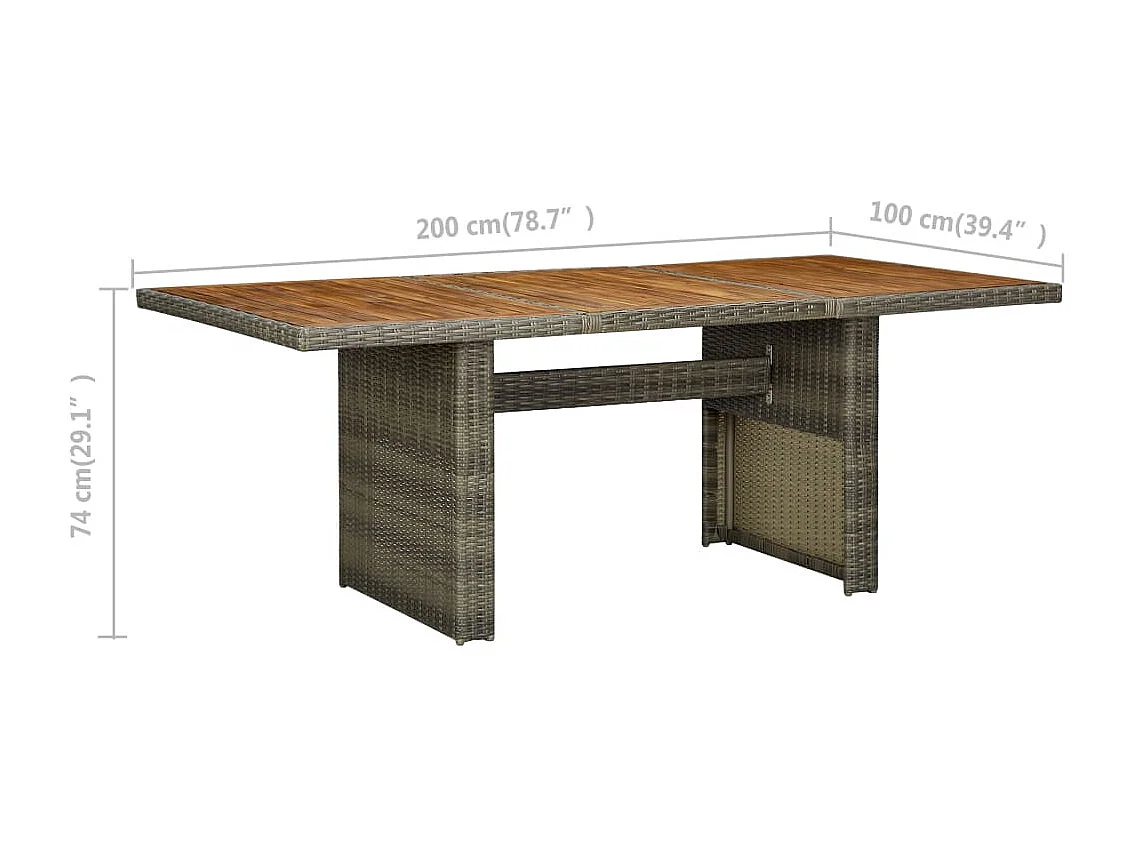 Mesa de jardim vime PE e madeira acácia maciça castanho