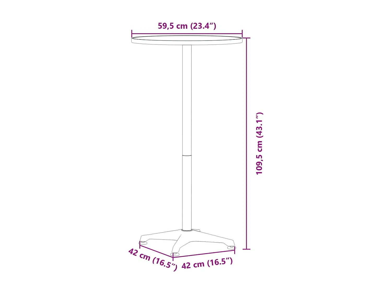 Table de bar d’extérieur réglable en hauteur aluminium