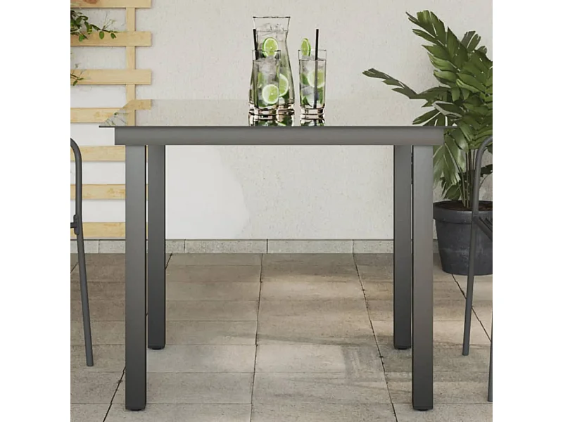 Tuintafel 80x80x74 cm aluminium en glas zwart