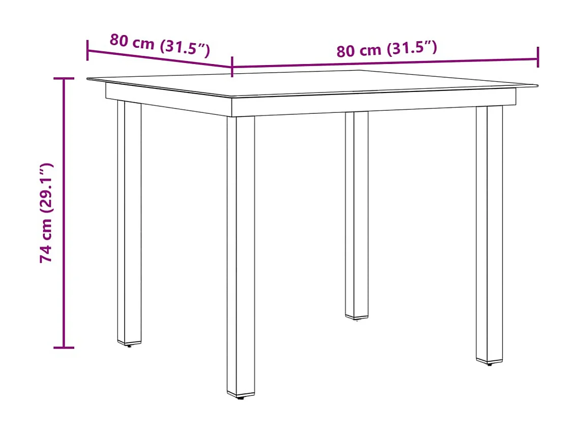 Table de jardin Noir 80x80x74 cm Aluminium et verre