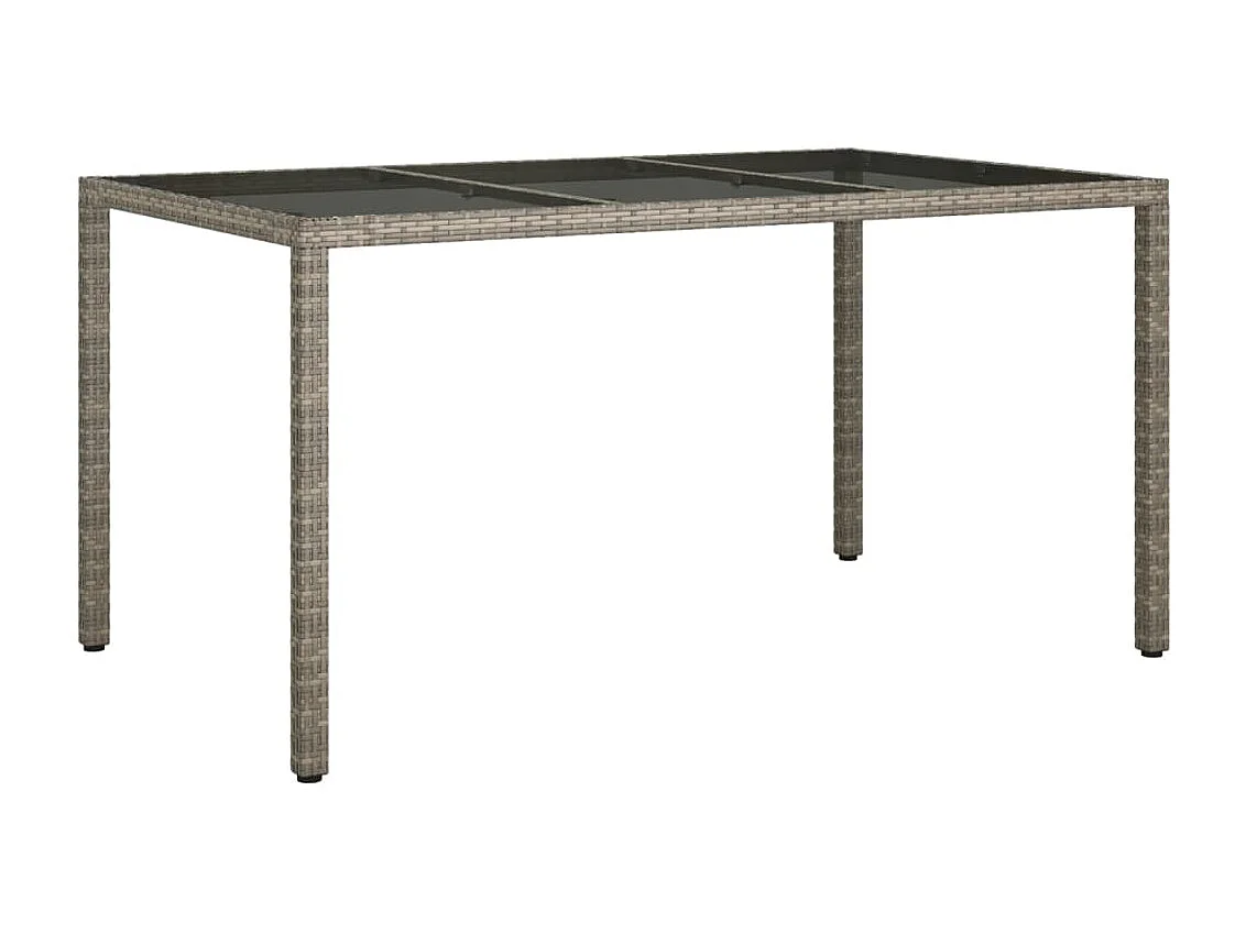 Tuintafel 150x90x75 cm gehard glas en poly rattan grijs