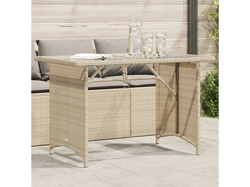 Table de jardin avec dessus en verre beige 110x68x70 cm rotin