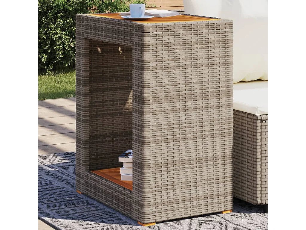 Table d'appoint de jardin dessus en bois gris 60x40x75 cm