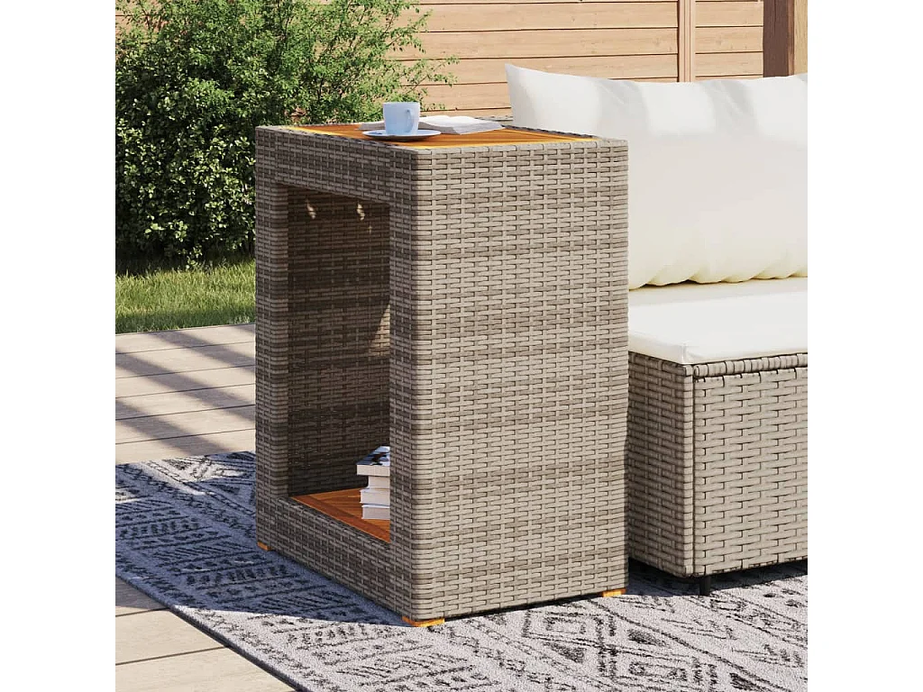 Table d'appoint de jardin dessus en bois gris 60x40x75 cm
