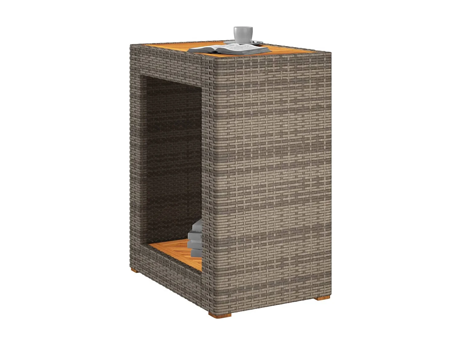 Table d'appoint de jardin dessus en bois gris 60x40x75 cm