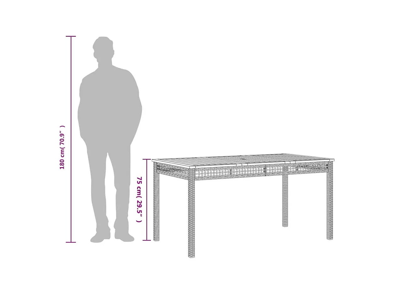 Table de jardin beige 140x80x75 cm résine tressée et acacia