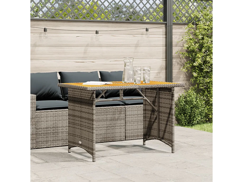 Mesa de jardim com tampo de madeira 110x68x70 cm vime PE cinza