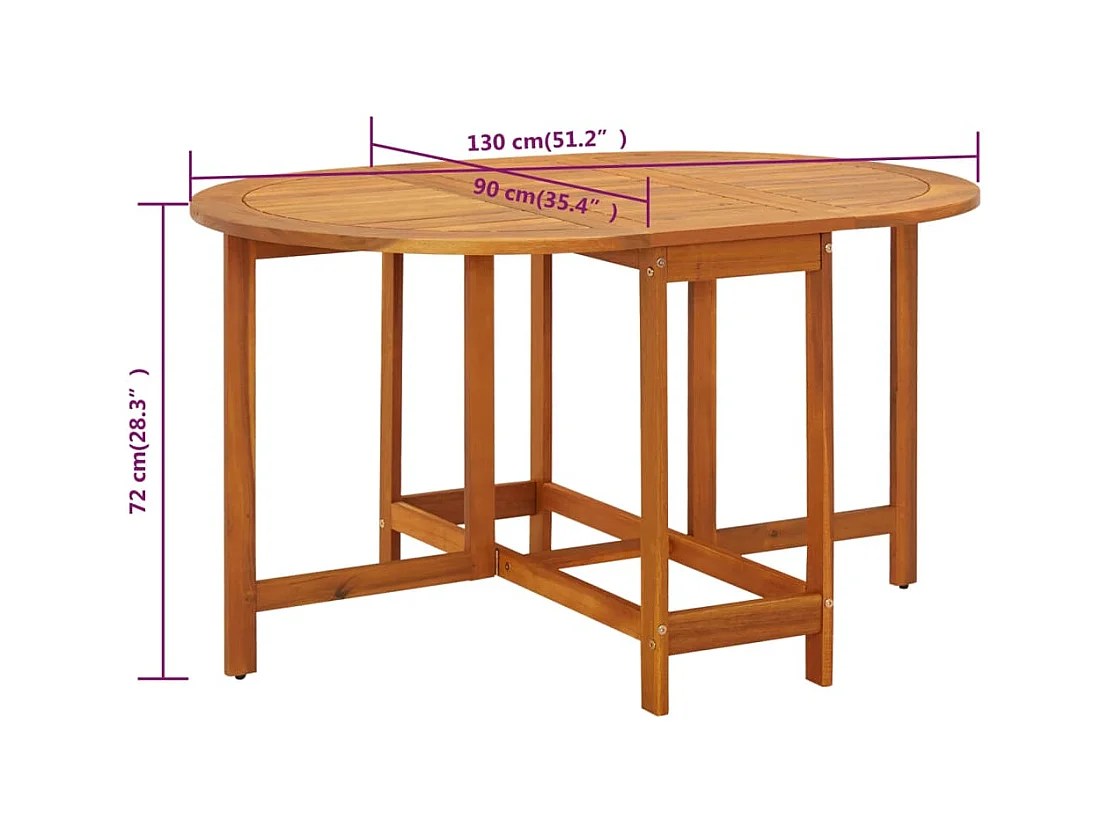 Mesa de jardín madera maciza de acacia 130x90x72 cm