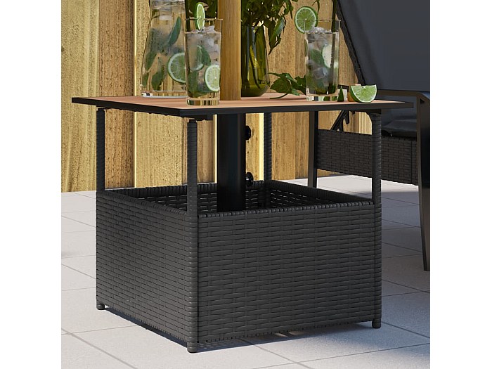 Table de jardin avec trou de parasol noir résine tressée