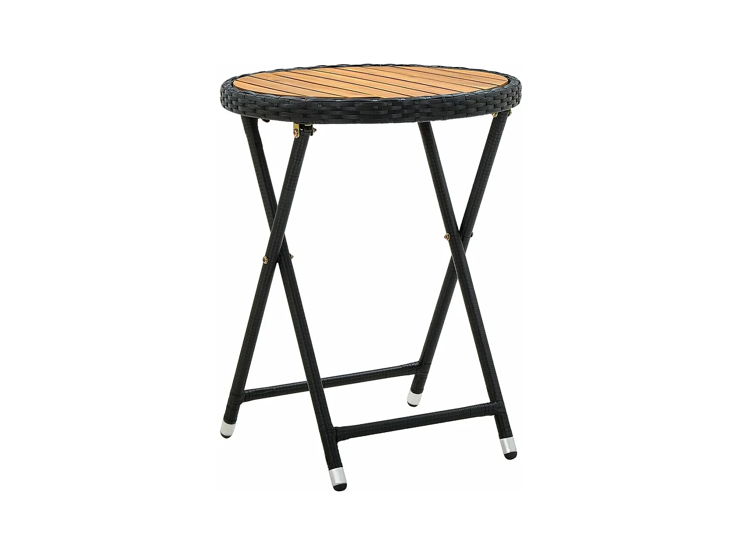 Salontafel 60 cm poly rattan en massief acaciahout zwart