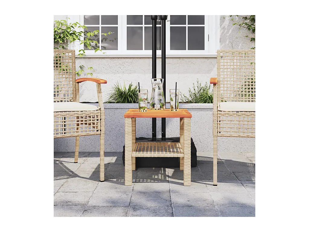 Tuintafel 40x40x42 cm poly rattan en acaciahout beige