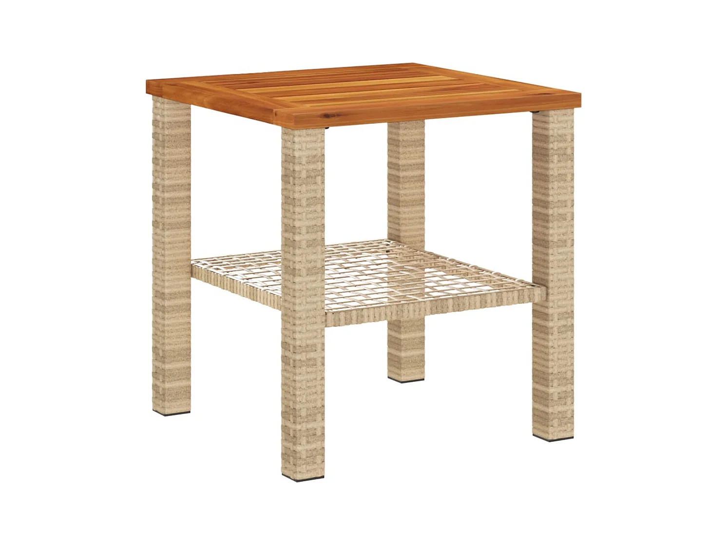 Tuintafel 40x40x42 cm poly rattan en acaciahout beige