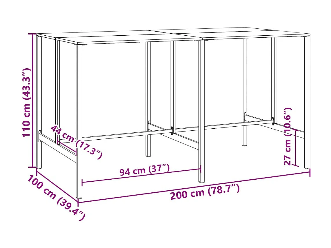 Bartisch Schwarz 200x100x110 cm Pulverbeschichteter Stahl