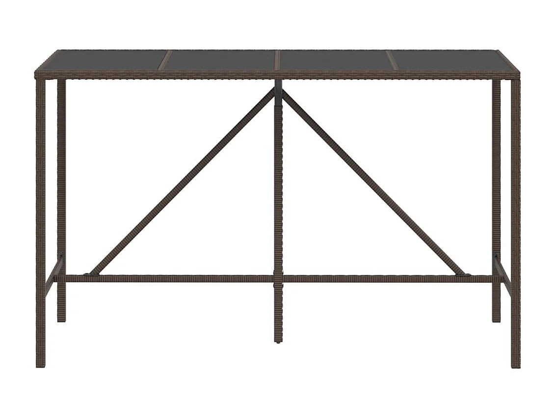 Mesa de bar com tampo de vidro 180x70x110 cm vime PE castanho