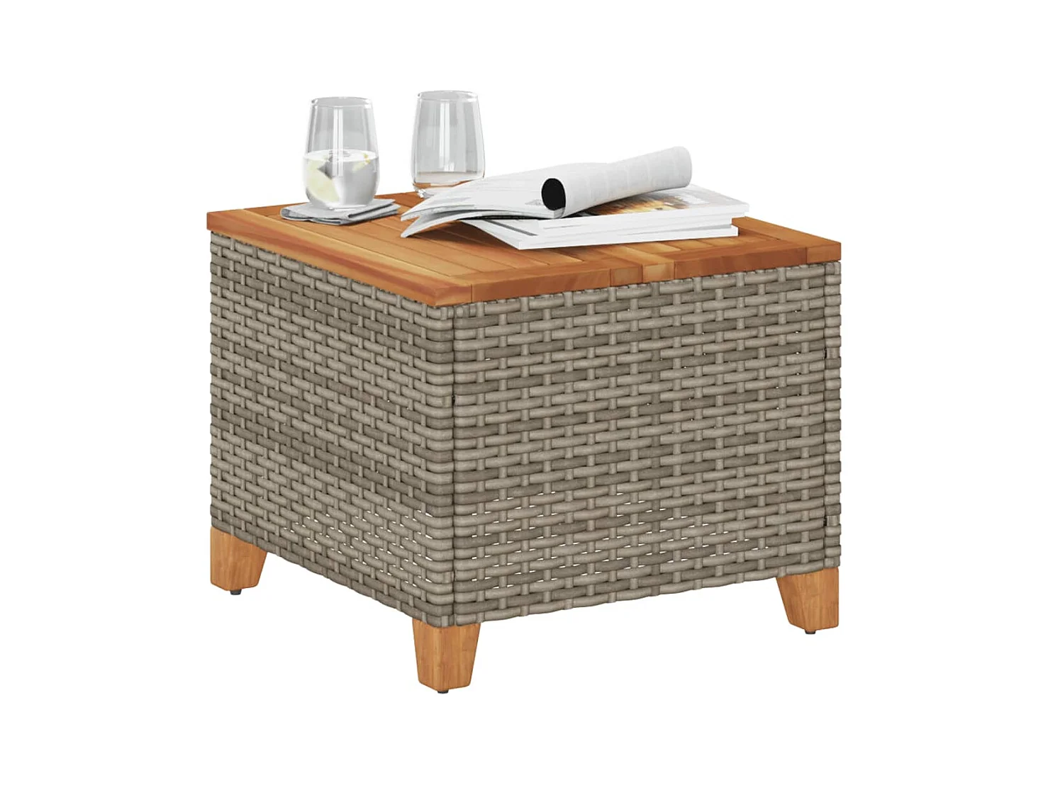 Gartentisch Grau 45x45x37 cm Poly Rattan Akazienholz