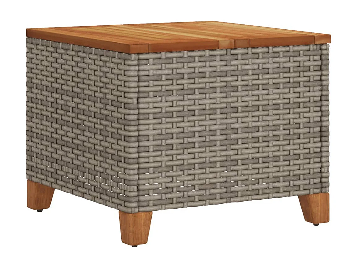 Mesa de jardim 45x45x37 cm vime PE e madeira de acácia cinzento