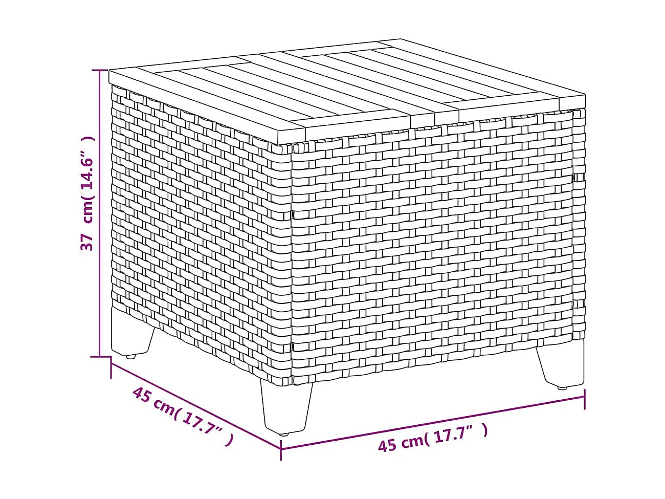 Mesa de jardim 45x45x37 cm vime PE e madeira de acácia cinzento