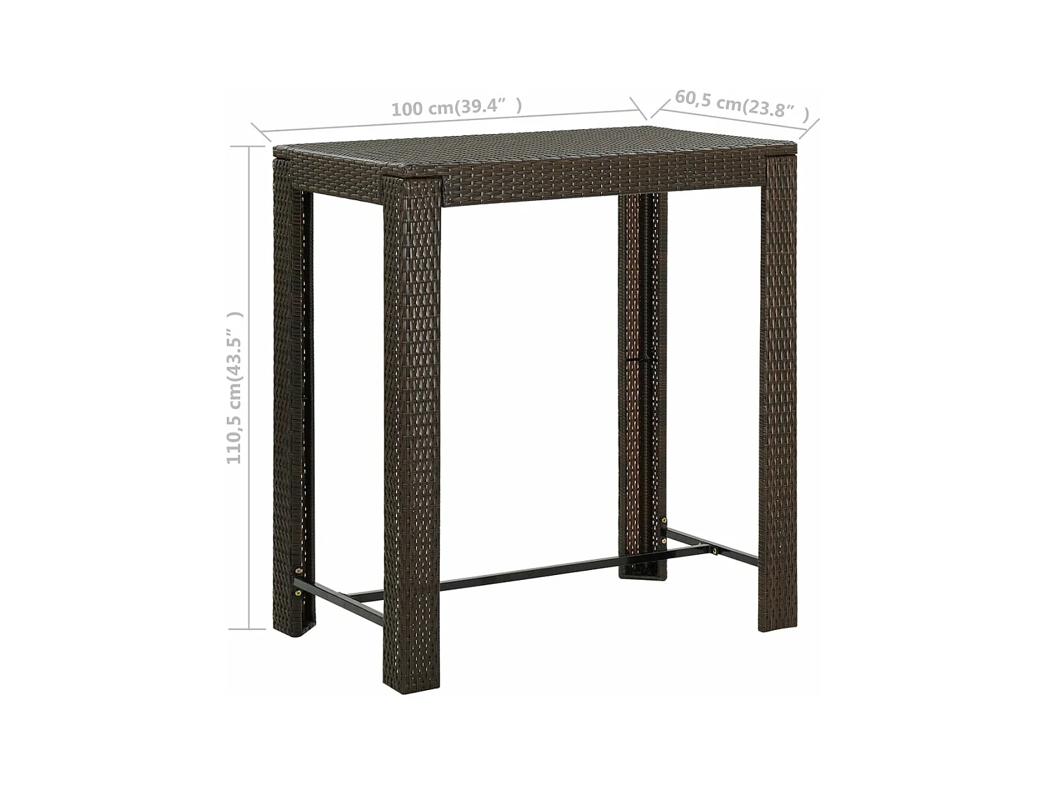 Tavolo da Bar da Giardino Marrone 100x60,5x110,5 cm Polyrattan