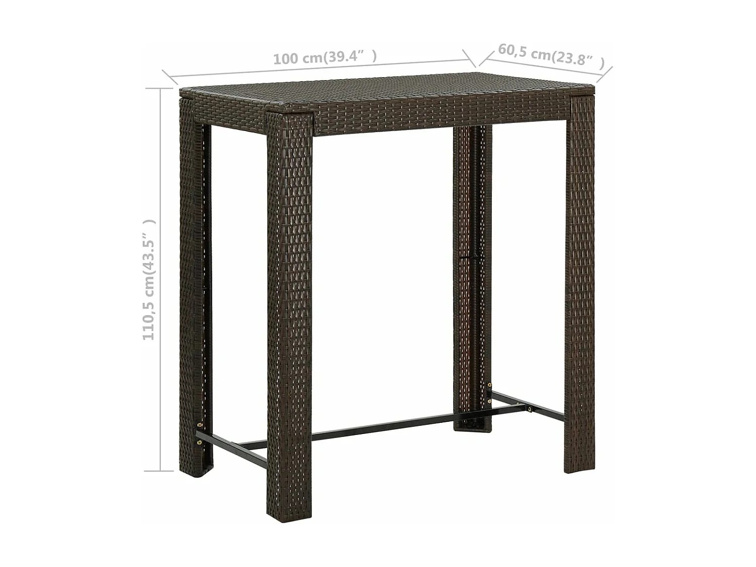 Table de bar de jardin Marron 100x60,5x110,5 cm Résine tressée