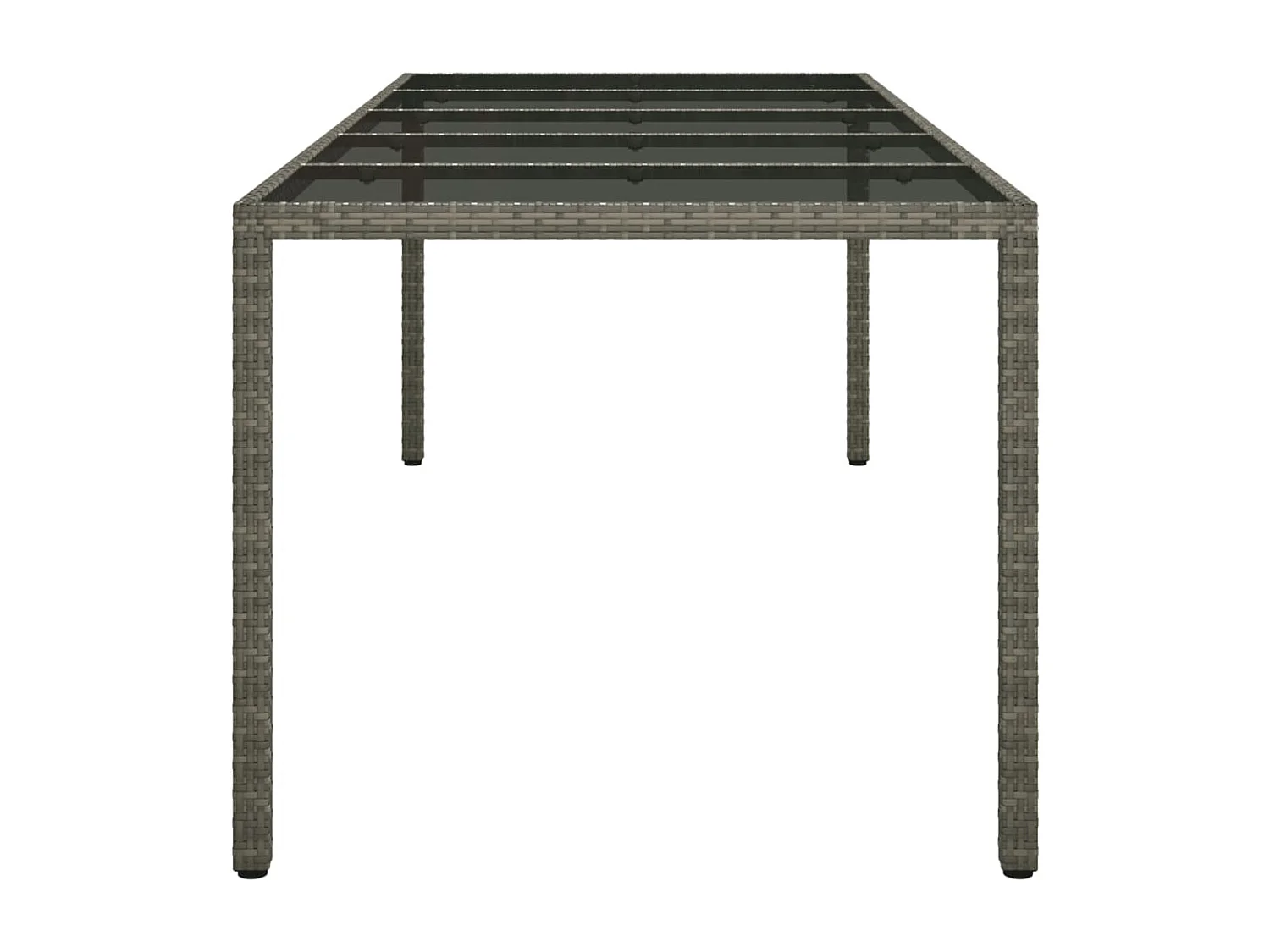 Tuintafel 250x100x75 cm gehard glas en poly rattan grijs