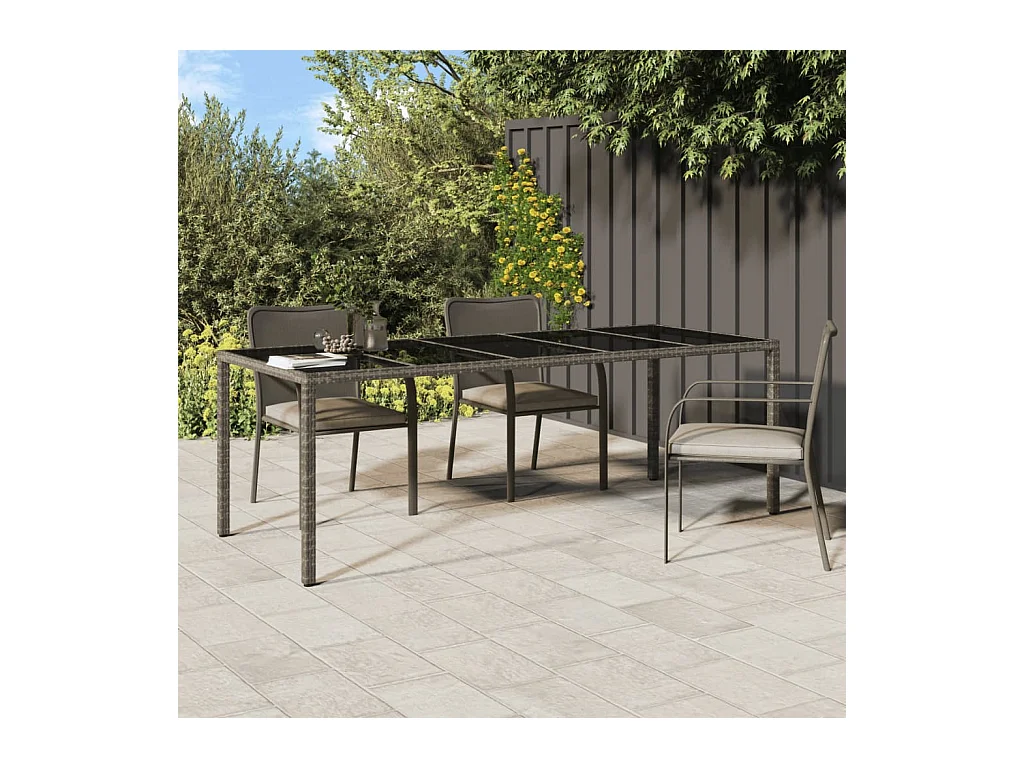 Table de jardin gris 250x100x75 cm Verre trempé et poly rotin
