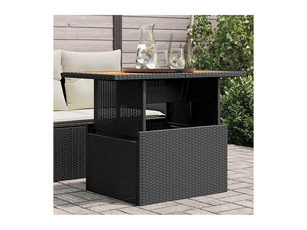 Tavolo da Giardino Nero 100x55x73 cm Polyrattan e Legno Acacia