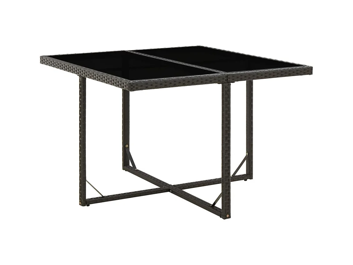 Table de jardin Noir 109x107x74 cm Résine tressée et verre