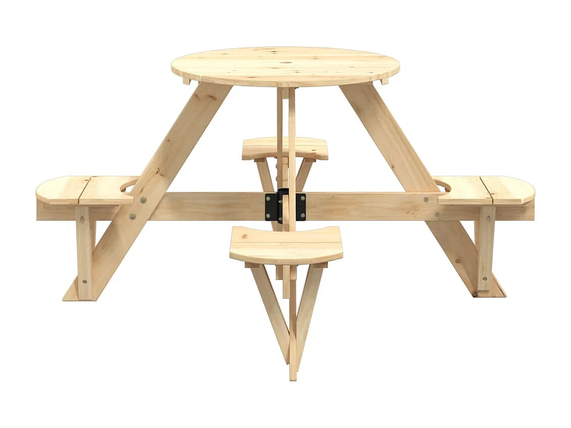 Tavolo da Picnic per 4 Bambini Rotondo con Foro in Legno Abete